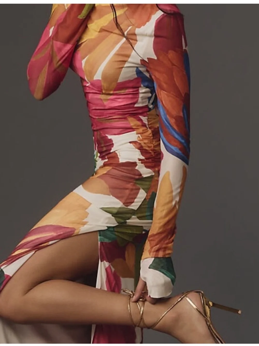 NWT Farm Rio Long-Sleeve Mock-Neck Mesh Slim Midi Dress NWT Large - Picture 5 of 13